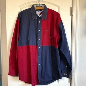 Vintage 90s Tommy Hilfiger Golf Color Block Lions Crest Mens Long Sleeve Shirt L